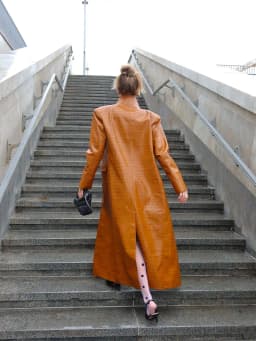 Solid Croc Embossed Faux Leather Long Trench Coat Lapel Single Breasted Straight Long Front Pockets Women Vintage Autumn Winter