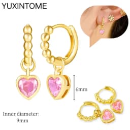 925 Sterling Silver Needle Pink Crystal Heart Hoop Earrings for Women Fashion Geometric Pendant Earrings Luxury Jewelry Gifts