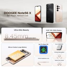 Global Version DOOGEE Note56 X Android 16 Smart phone 6.56" 6150mAh Battery 24GB RAM(3+21) 64GB ROM Support FaceUnlock CellPhone