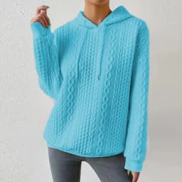 Women's Oversized Medium Weight Long Sleeve Solid Color Hoodie with Drawstring Casual Mid-Length Jacquard Women's Sweatshirt