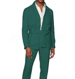 New 2 Pieces Linen Men's Suits With Belt Tuxedo Summer Casual Style Groomsmen For Wedding(Blazer+Pants)