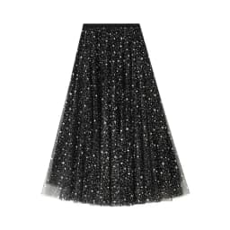 Women Starry Sky Mesh Tutu Skirts Sequin Glitter Layered Tulle A-Line Chic Elegant Puffy Mid Length SkirtStreetwear