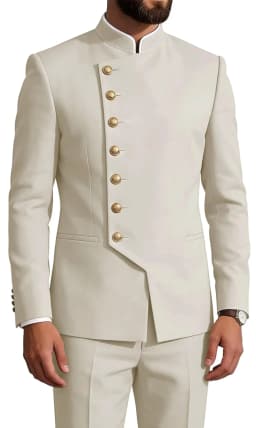 Mandarin Collar 2-Piece Suit Chinese Suit Set for Men Stand Collar Slim Fit Chinese Tunic Suits Jacket Pant Set Wedding