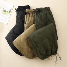 Women Winter Warm Down Cotton Pants Padded Quilted Trousers Elastic Waist Bloomers Solid Color Female Casual Wide Leg Sweatpants