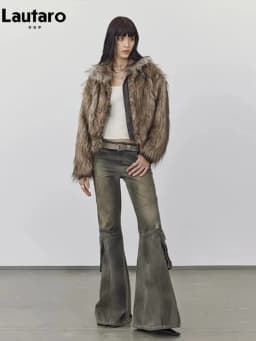 Mauroicardi Spring Winter Cool Short Warm Thick Hairy Shaggy Patchwork Faux Fox Fur Coat Jacket Women Luxury Designer Clothes