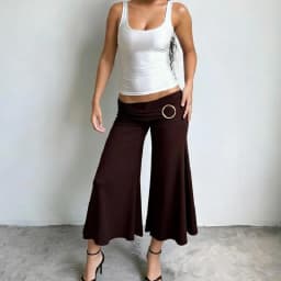 Low Waist Bell Bottom Seven Inch Pants for Women Simple Style Metal Buckle Pleated Pure Color Summer New Arrival Comfortable ...