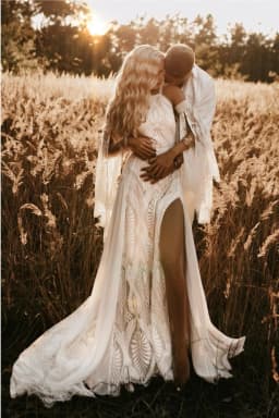 Beach Off Shoulder High Collar Wedding Dresses For Women Long Sleeves Lace High Slit Sexy Bride Dresses Bridal Gown Customized