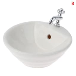 Dollhouse Bathroom Sink 1:12 Miniature Ceramic Wash Basin Bathroom Sink Model Simulation Accessory for Dollhouse White