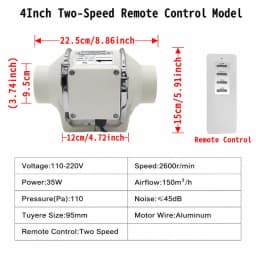 4Inch Two Speed Remote Control Exhaust Fan Silent Inline Pipe Duct Extractor Air Ventilation Blower Kitchen Toilet Wall Booster