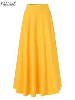 2026 ZANZEA Women Elegant Party Maxi Skirts Spring High Waist Faldas Saia Stylish Long Jupe Solid A-line Pleated Skirt Oversize
