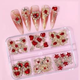 6 Grids Transparent Crystal Nail Pile Diamond Luxury Heart Square Nail Art Rhinestones Gems Sparkle Glass Nail Stones DIY Charms