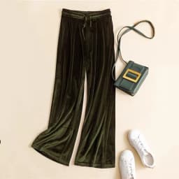 Big size Autumn Women Wide Leg Pants Casual High Elastic Waist Pockets velvet pants Fashion elegant Winter velour Trousers