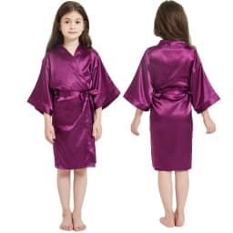 Kids Satin Black Kimono Robe Solid Girl Peacock Bath Robes for Wedding Spa Party Gifts Bridal Lingerie Sleepwear Bathrobe