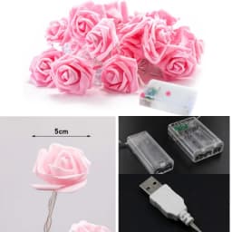 Rose Flower LED String Fairy Light Red Pink Warm Blue RGB Wedding Christmas Party Decoration 1.5m 3m 6m 10m 5V USB/Battery Power