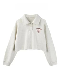 Retro American Neck Sweatshirt Women's Spring Autumn New Loose Shoulder Flip Collar Long Sleeve Short Trendy Top
