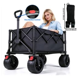 Heavy-duty all-terrain folding cart; foldable, multi-purpose cart suitable for camping, gardening, the beach, and shopping; features a gardening tool rack; sturdy handle design; durable wheels