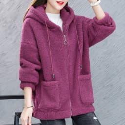 Women Hooded Coat Chic Fleece Thick Solid Color Pockets Long Sleeves Loose Warm Plush Zipper Cardigan Outdoor Autumn Winter New