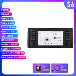 HiZPO 7inch Android13 Android Car Radio for BMW 5 Series E39 1996 M5 2000 X5 E53 Multimedia GPS Navi RDS DSP BT 4G CarPlay SWC