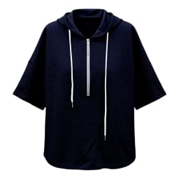 Women Waffle Knit Hoodie Half Zip Drawstring 3/4 Batwing Sleeve With Side Pockets Loose Oversized Pullover Solid Autumn Hoodies