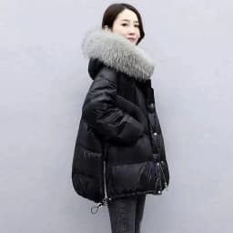 2026 Winter New Warm Down Cotton Jacket With Large Fur Collar Hooded Coat Loose Women Thicken Parker Puffer Overcoat Casual Wear