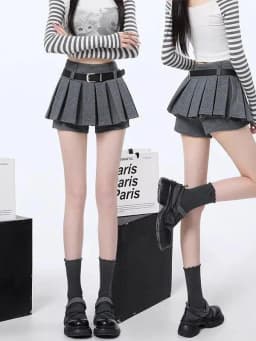 Grey Sporty Skirt Women's High Waist A-Line Pleated Anti-Light Slimming Skirt Spring Fashion plus Size Casual Wear