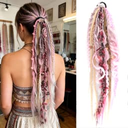 24 Inch Synthetic Boho Dread Ponytail Clip In Viking Braid With Shell Charm Beads Hair Extensions For Women