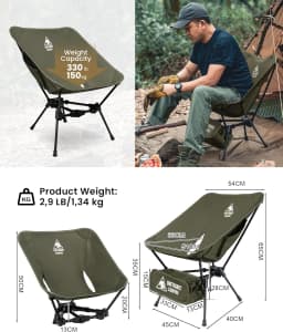 OneTigris Tigerblade Foldable Camping Chairs Lightweight Folding Chair Backpacking Moon Chairs for Travel Beach Fishing Relaxing