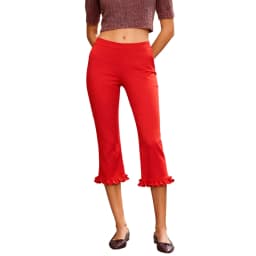 Women Retro Solid/Polka Dot Printed Capris Cute Low Rise Stretchy Cropped Pants Skinny Ruffles Cropped Capri Going Out Leggings