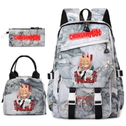 Chainsaw Man Anime Print Student Backpack Set for Girls with Lunch Bag Pencil Case School Daily Use