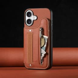 Zipper Cards Solt Wallet Leather Case for iPhone 17 16 15 13 Pro Max 14 Plus 16Pro 15Pro Elastic Rope Wrist Leather Cover