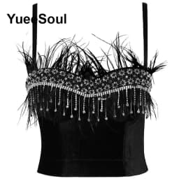 Black Y2K Tops White Rhinestone Sequins Tassel Slim Crop Top New Gothic Party Club Wedding High Street Sexy Corset Top Camis