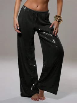 Street Women's Sequin Lace Up Pants Elastic Low Waist Wide Leg Female Trousers 2026 Spring Summer Lady Shiny Party Chic Pants