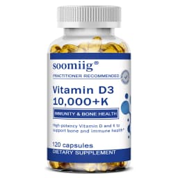 Vitamin D3 10000 IU + K2 Mk7 Capsules 120pcs for Bone, Heart Health & Immune Support, Non-GMO, Vegan, Enhanced Absorption