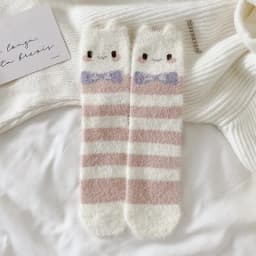 Sweet Pink Rabbits Bowknot Imitation Mink Socks Winter Plush Warm Home Sleeping Socks Ins Japanese Cartoon Cute Furry Tube Socks