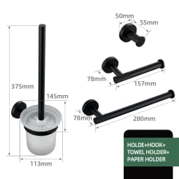 Black Bathroom Accessories Brass Knurled Kit Paper Holder Towel Rack Shelf Single Towel Holder Toilet Brush Holder Hook