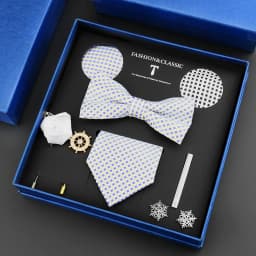 Luxury Neck Tie Set For Men Classic Brand Necktie Bowtie Hanky Cufflinks Floral Brooches Tie Clip Set Wedding Business Box Gift