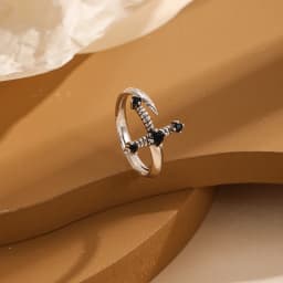Kinitial Sword ring, Dagger ring, adjustable ring, sword jewelry, gothic ring, gothic jewelry, black CZ sword ringsword ring
