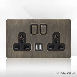 Retro Metal Brushed Antique Stainless Steel Push Button Switch Panel UK 13A Socket with USB Phone Charging for Home Improvement