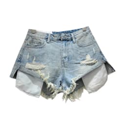 2026 Summer New Light Color Perforated Design Denim Shorts Women's Wide Legs Slim Fashion Ragged Edge A-line Ropa Mujer