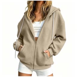 Women Winter Solid Color Pocketed Hooded Long Sleeved Coat Top Zippe Hoodies for Women