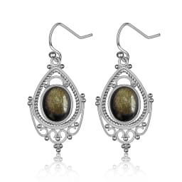 925 Sterling Silver Oval 8*10mm Natural Labradorite Earrings Vintage Ethnic Jewelry for Women Gift