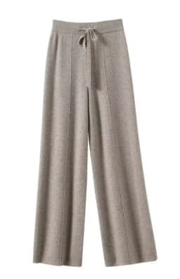 Women's Solid Color Wool Knitted Wide Leg Pants Autumn Winter Basic Soft Warm Cashmere Knit Trousers Casual Simple Style Korean