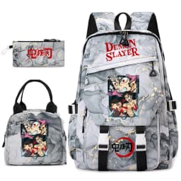Demon Slayer Anime Backpack Set for Girls Demon Slayer 3Pcs School Bag Lunch Kit Pouch