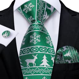 Blue Green Christmas Men tie Set with Handkerchief Cufflinks Wedding Prom Groom Accessories Perfect Gift for Men