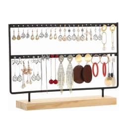2-Tier 46-Hole Earring Display Holder Metal Wood Stand Jewelry Storage Organizer Ear Stud Rack Gift for Women