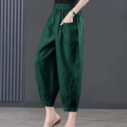 Ice Silk Cotton Linen High Waist Elastic Lantern Pants Women's Loose Harlan Pants Asymmetric Commute Sle Summer 2025