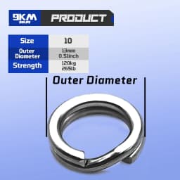 9KM 50Pcs Stainless Steel Fishing Split Rings, Heavy Duty Lure Connector Rings for Saltwater Terminal Tackle