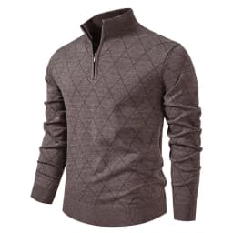 New Mens Knit Sweater American 1/4 Zip Pullover Men's Fleeced Knitwear Stand Collar Casual Sweaters Pullovers