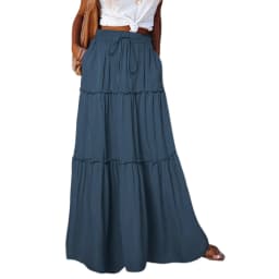 Women's Spring Autumn New Long Skirt Solid Color Fashionable Mushroom Layered Skirt High Waist Elastic Ruffle Skirt
