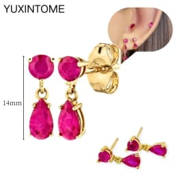 925 Silver Ear Needle Rose Red Hoop Earrings For Women Exquisite Water Drop/Flower/Heart Crystal Piercing Huggie Earring Jewelry